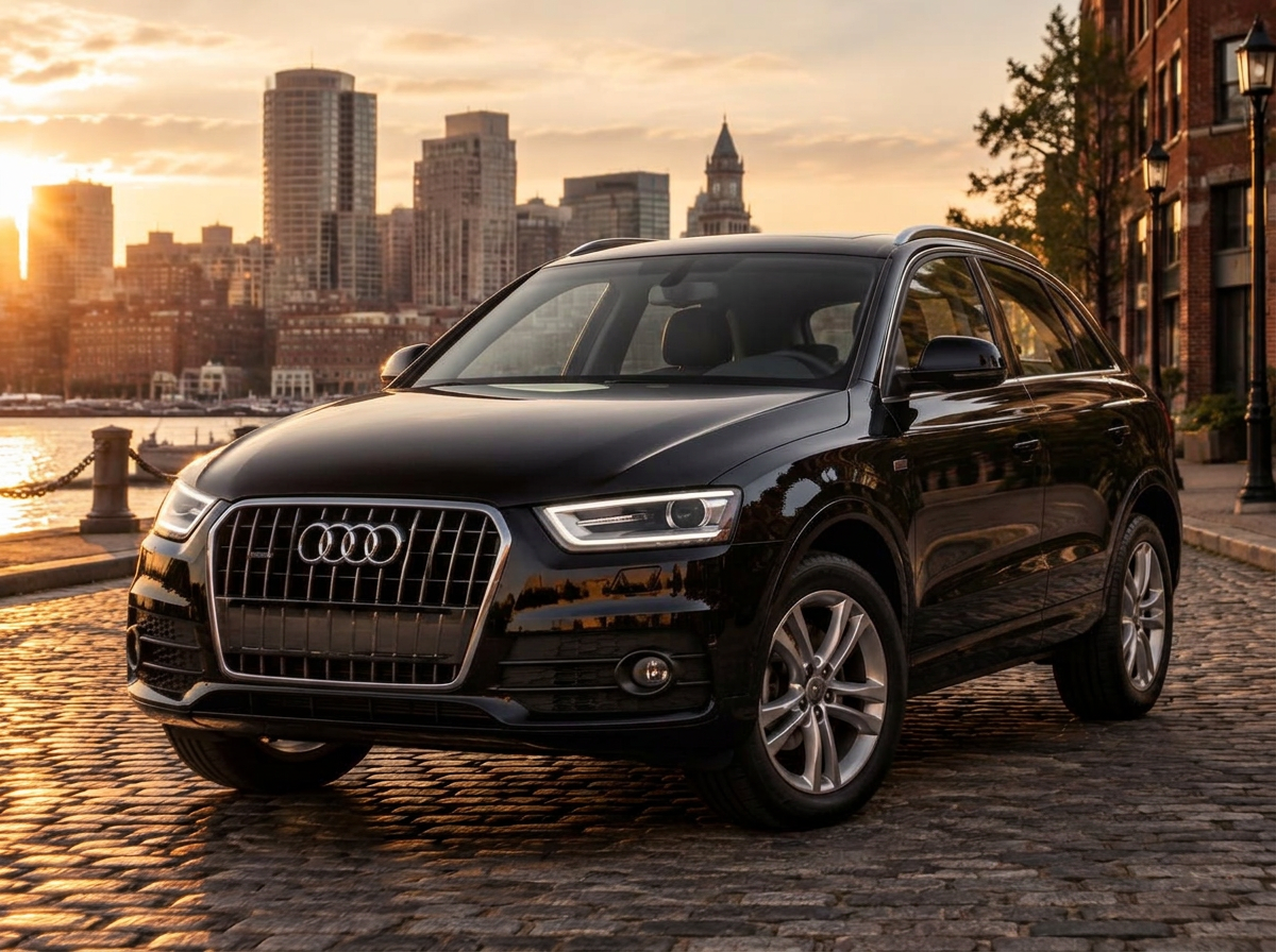 Illustrative photo of a black Audi Q3 compact SUV on a cobblestone street